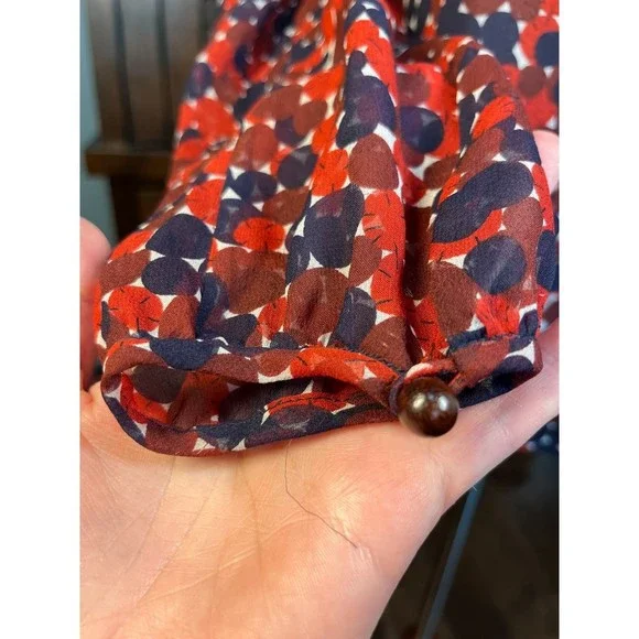 Diane Von Furstenberg Aleni SILK Smocked Long Sleeve Blouse Red Blue Geometric 2 - Picture 8 of 10